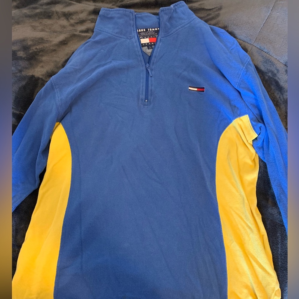 Blue and Yellow Tommy Hilfiger Quarter-Zip Sweater